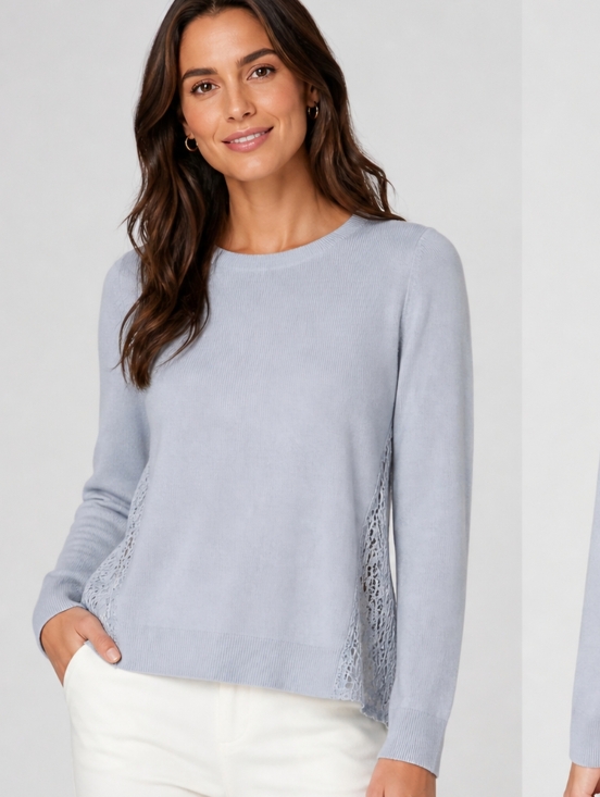 H by Halston Sweaters - H by Halston Wool Blend Sweater Lace Side Panel Light Blue Size S EUC